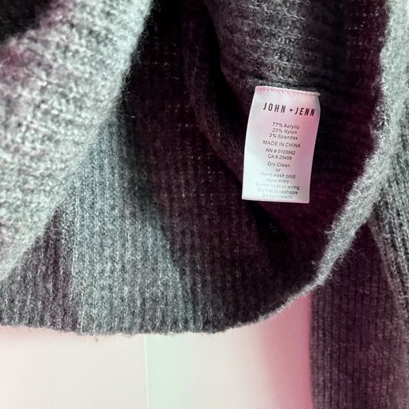 Anthropologie Gray Crewneck Sweater with Pink Sleeve Stripes - Picture 6 of 11